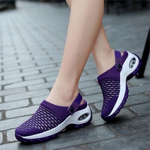 Womens Mesh Shoes Summer Sandals Heighten Air Cushion Soft Walking Sandals Sports Slippers Comfortable Breathable Flats Shoes
