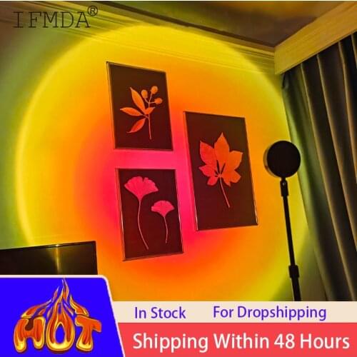 New USB Sunset Rainbow Red Projector Led Night Lights Projection Desk Lamp For Bedroom Bar Coffee Stop Wall Decoration Lighting