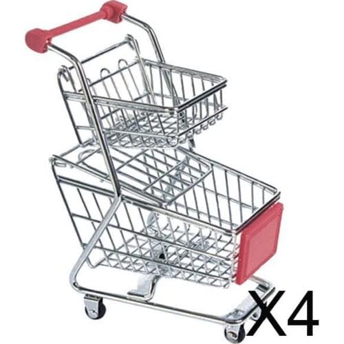 4xMini Double Tier Shopping Cart Trolley Toy Red