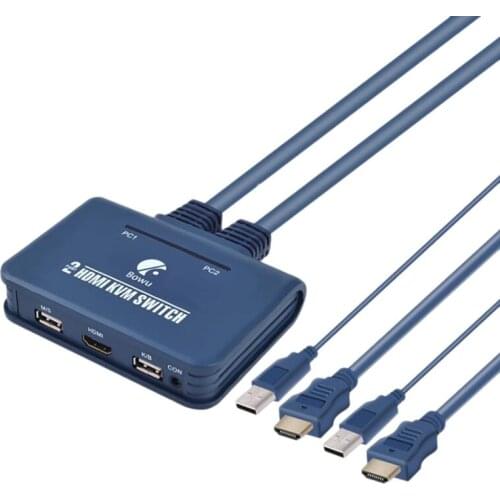 Top 2 Port USB HDMI-Compatible KVM Switch Switcher With Cable For Dual Monitor Switch Support Desktop Controller Switching