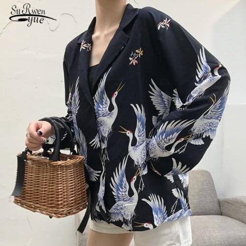 Vintage Printed Women Blouses Blusas Mujer De Moda 2020 Long Sleeve Shirts Print Chiffon Women Ladies Loose Femme Top 9961