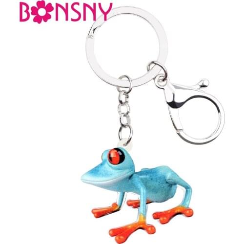 Bonsny Statement Acrylic Blue Frog Key Chains Keychains Holder Animal Jewelry For Women Girls Teens Bag Car Purse Charms Pendant