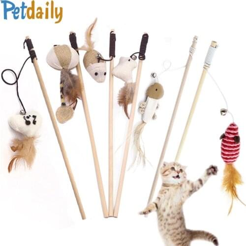 Funny Feather Bell Mouse Cat Interactive Toy,Wood Rod Cat Wand/Stick,Teaser Wand Toy For Cat Kitten,Pet Supplies & Accessories