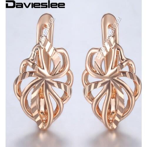 Davieslee 585 Rose Gold Filled Stud Earrings For Women Leaf Shaped Womens Earring Fashion Jewelry LGE164
