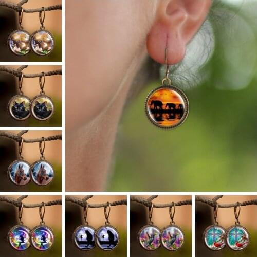 2019 Fashion Creative Art Pattern Handmade Earrings Cute Animals Theme Dangle Earrings Glass Jewelry Gift for Women Girls