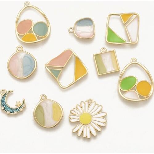 2 PCS Jewelry Making Tricolor Zinc Alloy Enamel Square Shape Charm for Earrings parts Handmade Earrings Findings Jewelry DIY