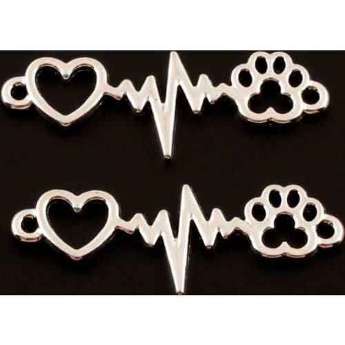 20Pcs Silver Color heartbeat Charms Heart dog claw Connector For Women Making Choker Necklaces Accessories 34X12mm A611