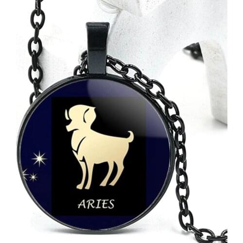 2020 Creative Retro Art Ancient Greek Gold 12 Constellation Glass Cabochon Pendant Necklace Men and Women Jewelry Sweater Chain