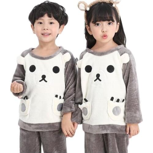 2021 Autumn Children Pajamas Boys Girls Sleepwear Sets New Cute Cartoon Flannel Suit Thicken Warm Homewear Winter Kids Clothing
