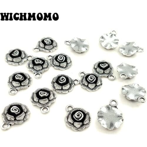 2020 New Fashion 10pcs 17*9MM Retro Zinc Alloy Rose Flower Shape Charms DIY Jewelry Bracelets Earrings Accessories