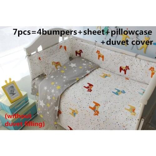 6/7PCS baby bedding set 100% cotton curtain crib bumper baby cot sets Cot Kids Bumpers berco bebe , 120*60/120*70cm