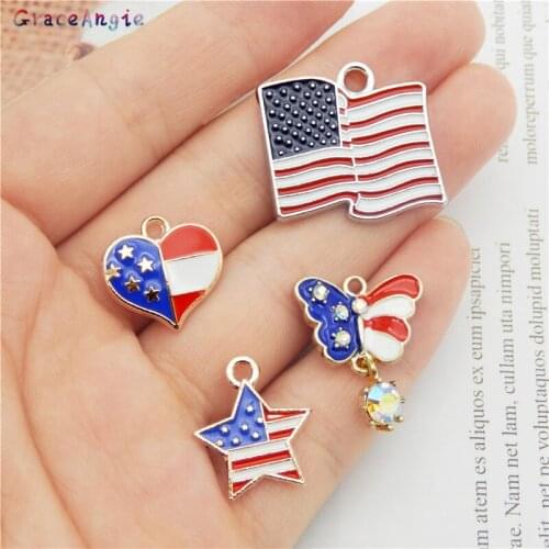 8pcs Mix Enamel America Flag pendant For Dangle Earrings Butterfly Love heart Star Flags Shape Charms For Keychain Necklace DIY