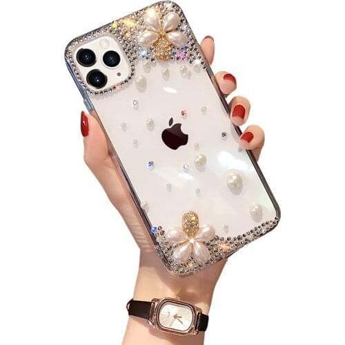 Crystal Flower Bling Phone Case Rhinestone Luxury Girls Case For iPhone 12 11 8 7 Plus Wholesale 2 in 1 TPU High Quality Case