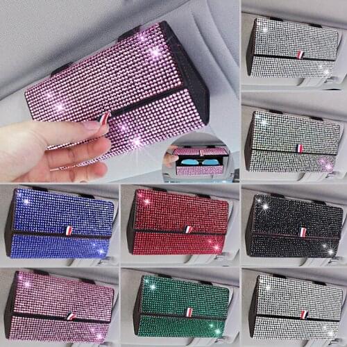 Fashion Diamond Car Sun Visor Glasses Case Eye Sunglasses Organizer Glitter Ticket Card Clip Auto Snap-Clip Glasses Holder