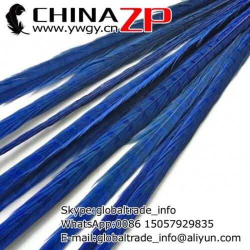CHINAZP Factory 100pcs/lot 20-22inch (50-55cm) Length Good Quality Dyed Middle Blue Ringneck Pheasant Tail Feathers