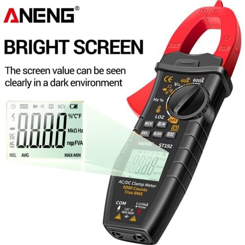 ANENG ST192 600A DC AC Clamp Meter 6000 Counts Auto-ranging Digital Multimeter LCD Screen Voltage Current Detector Pen