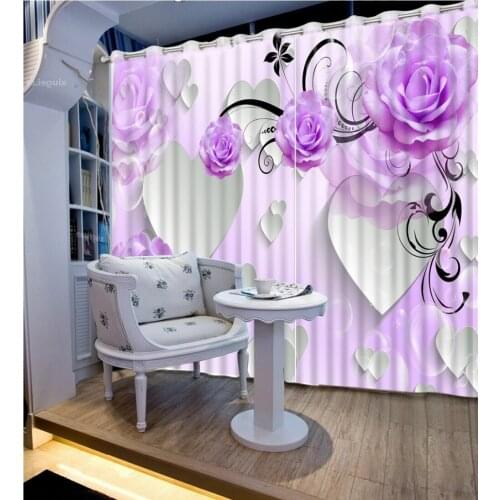 Home Bedroom Decoration Curtains For Love Purple Flowers Bed Room Living Room Office Hotel 3D Curtain Customize Size