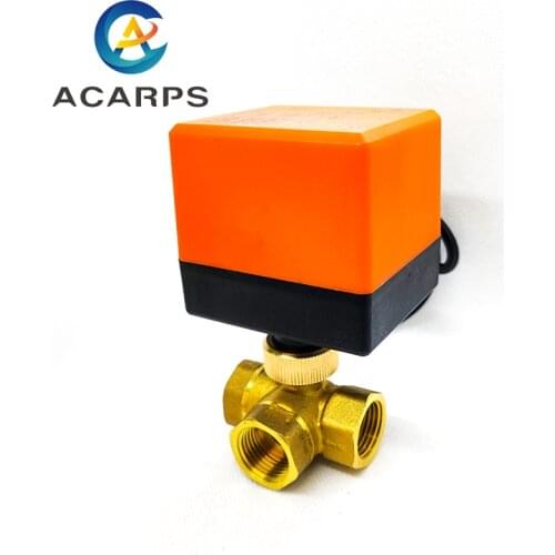 1/2" Electric ball valve brass air conditioning floor heating solenoid valve three-way AC220V DC24V DC12V