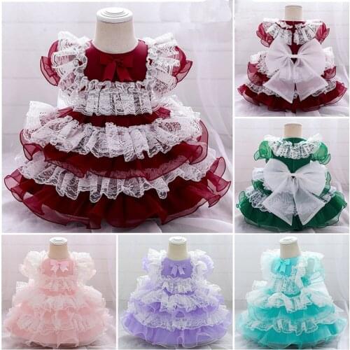 FOCUSNORM 0-5Y Princess Kids Girls Dress 5 Colors Lace Mesh Ruffled Sleeve Ankle Length Layered Dress