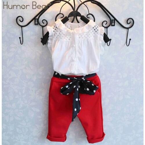 Humor Bear Girls Clothes New Fashion Summer Petals Shirt Sleeveless T-Shirt +Pants 2Pcs Suits Kid Clothes Toddler Kids Clothes