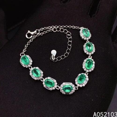 KJJEAXCMY fine jewelry 925 sterling silver inlaid natural emerald noble luxury Chinese style womens hand bracelet support test