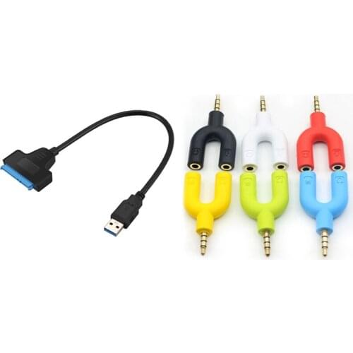Top Converter Cable USB 3.0 Port Sata III SSD / HDD 2.5 Inch & 3.5Mm U Type Mic Audio Cable Splitter Adapter Converter