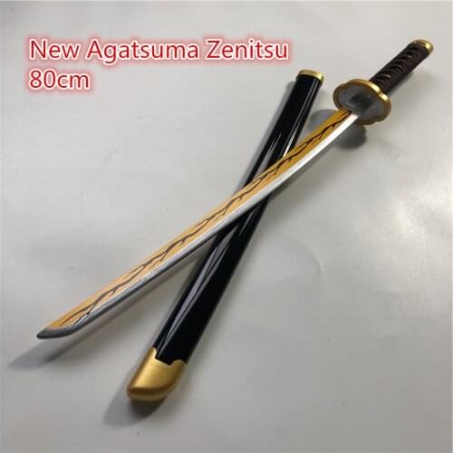 Kimetsu no Yaiba Sword Weapon Demon Slayer New Agatsuma Zenitsu Cosplay Sword 1:1 Anime Ninja Knife wood toy 80cm