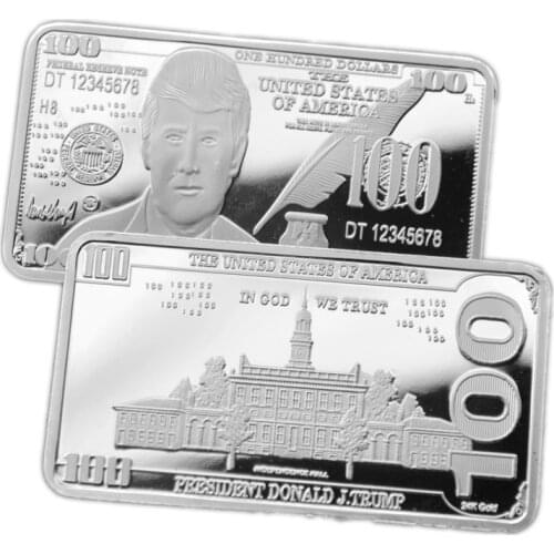 Pure Silver Bullion Bar Copy Coin Trump 100 US Dollar Silver Bar Collectible Replicas Coin Original Cryptocurrency Souvenir