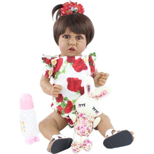 55cm Full Body Soft Silicone Reborn Baby Dolls Lifelike Brown Skin Vinyl Boneca Birthday Gift For Girl Bathe Toy Dress Up