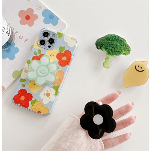 Cute Summer Fruit Soft Phone Holder Stand Flower Cauliflower Lemon Glitter Mobile Grip for iPhone 11 XR 7 8 Ring Holder Kawaii