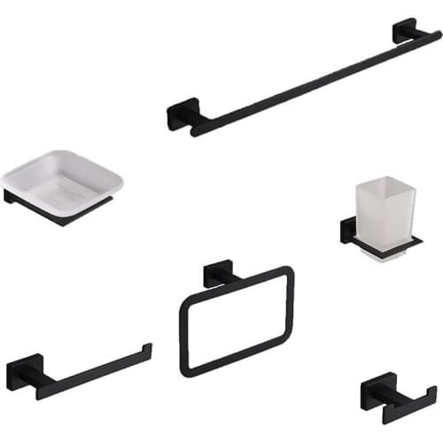 Bathroom Accessories Set 5pcs Sets Hardware Bathroom Brush Black Tissue Holder Set Wall Mounted Bathroom Towel Holder Robe Hook