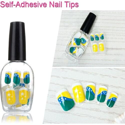FOREVERJASMINE Patterned Finger Nail Polish Gel Tips Green Pre-glued Full Cover Nail Tips Press-On False Artifical French Nails