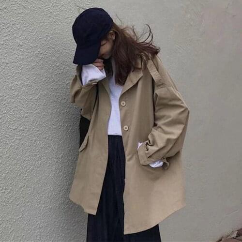 New spring and autumn casual long-sleeved tooling all-match mid-length windbreaker jacket Korean loose womens jacket