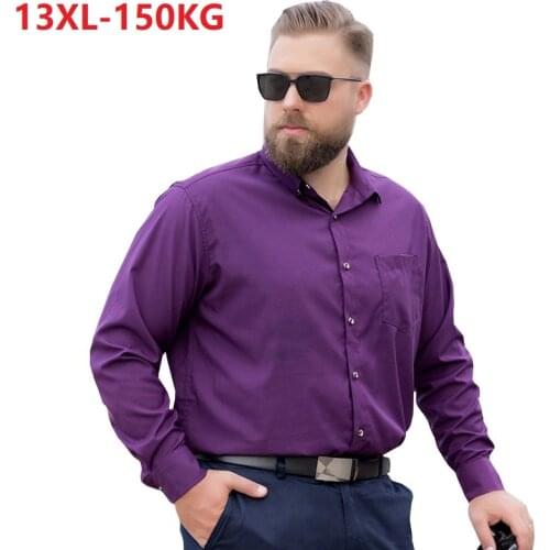 Autumn high quality shirt men long sleeve formal plus size stage dress shirt wedding oversize 8XL 9XL 10XL office shirt purple