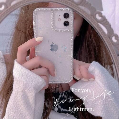 Suitable for iPhone 12 Pro Max XS X XR SE 7 8 plus Light Luxury Rhinestone Transparent Silicone Star Phone Case Shockproof Women