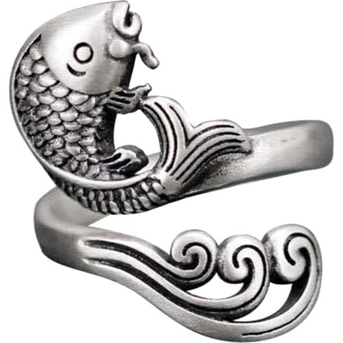 Retro Like A Fish In Water Koi Ring For Women Open Adjustable Ring Animal Jewelry Christmas Gifts Ladies Boho Jewelry