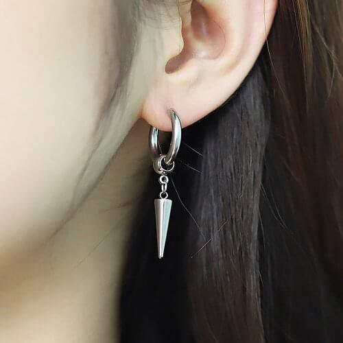 Stainless Steel Punk Stud Earrings for Men/Women Pendant Long Tassel Unisex Hoop Earrings Punk Gothic Metal Jewelry Wholesale