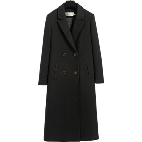 Wool Coat Outerwear Female Wool Jacket Coats Womens Overcoat 2021 Autumn/winter Fashion Casual Slim Thicken Warm Black Long