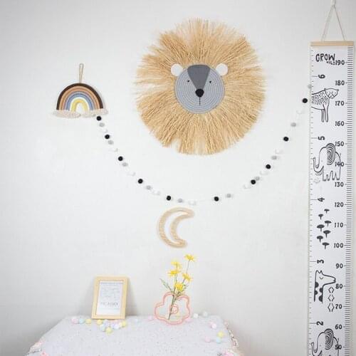 Nordic Hand Woven Cartoon Lion Wall Hanging Room Decoration Accessories Cotton Thread Weaving Animal Head Ornament Home Decor