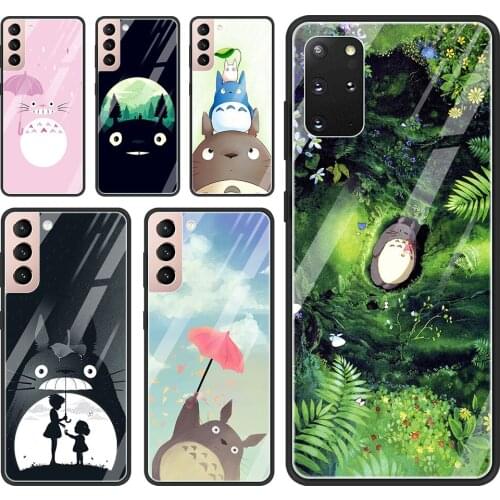 Totoro Glass Case For Samsung Galaxy S21 S20 Ultra S10 Plus Lite S20FE S10e S9 S8 Shell Silicon Capa Bumper