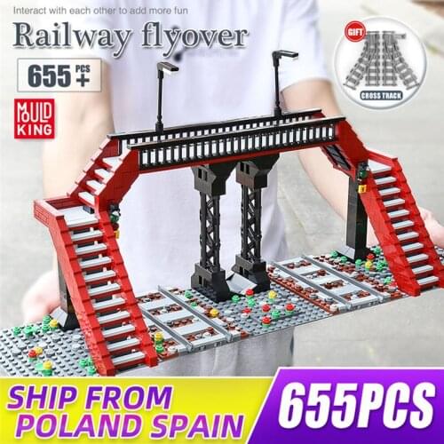 MOULD KING 12008 Building Blocks World Railway The MOC Railroad crossing sets Model Bricks Kids Educational Toys Christmas Gifts