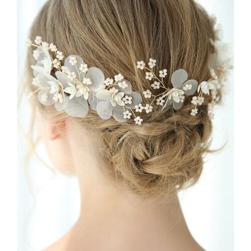 Jonnafe Bridal Hair Comb Pearls Jewelry Gold Floral Women Headpiece Handmade Wedding Hair Accessories Ornament