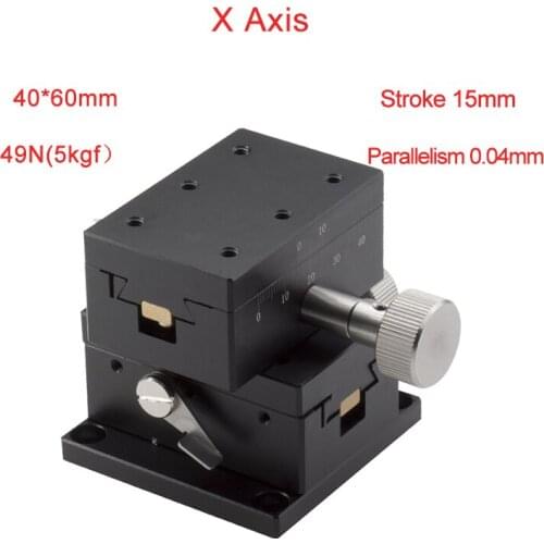 X Axis 40x60mm Trimming Platform Manual Linear Stages Bearing Tuning Sliding Table PLWX4060 Cross Rail