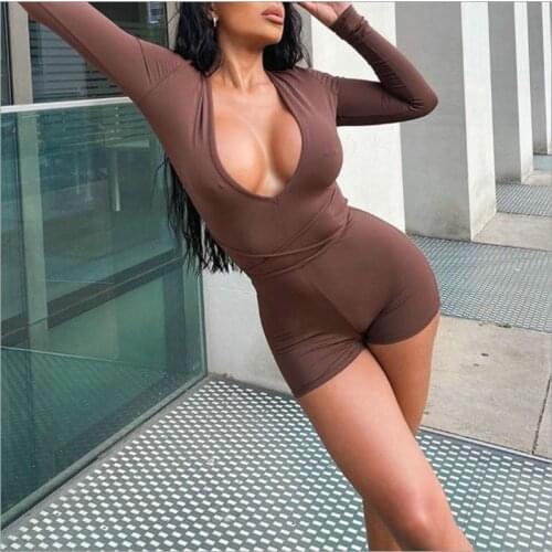 Spring Clothing Sexy Low-cut Solid Slim Backless Drawstring Jumpsuit Women One Piece Club Outfits Fashion Streetwear Wholesale