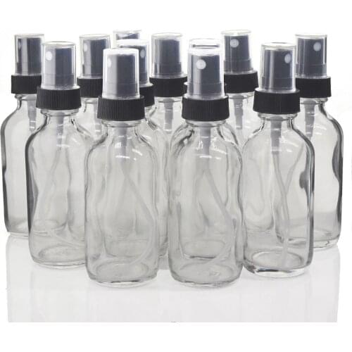 12pcs 60ml Clear Glass Bottle with Mist Spray Empty Refillable Travel Portable Essential oil Aromatherapy Perfume Atomizer 2 Oz