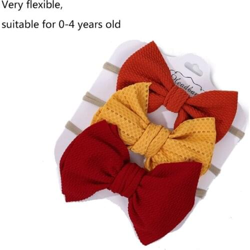 3 Pcs/Set Solid Color Baby Elastic Hair Band Turban Princess Bowknot Headband Soft Nylon Headwear for Newborn Infants 69HE