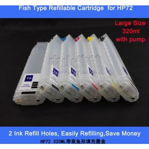 320ml large size empty refillable ink cartridge with chips for HP72 for hp Designjet T610 T620 T770 T790 T1120 T1200 T1300 T230