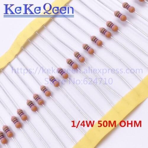 50pcs RI40 1/4W 1M 2M 5M 10M 22M 30M 50M 100M 200M 430M 1G ohm Glass glaze resistance Thick film 51MR% 1000MR ohm
