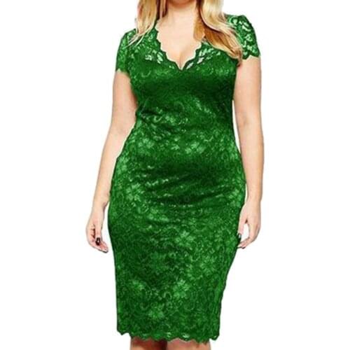 80% Hot Sales!!! Fashion Women Sexy Lace Hollow Out Deep-V Short Sleeve Slim Fits Party Midi Dress