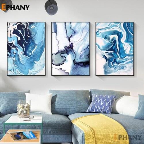 Blue Abstract Ocean Wall Art Canvas Poster Print Minimalist Nordic Decorative Painting Picture for Living Room Modern Home Decor